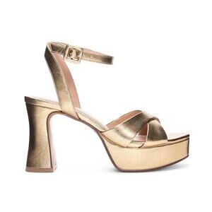 NIB Chinese Laundry 7.5 Theena Metallic Gold Platform Heeled Faux Leather Sandal